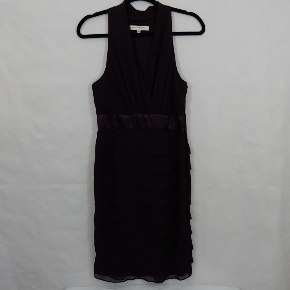 Evan Picone Plum Dress Ruffled Layers Size 8
